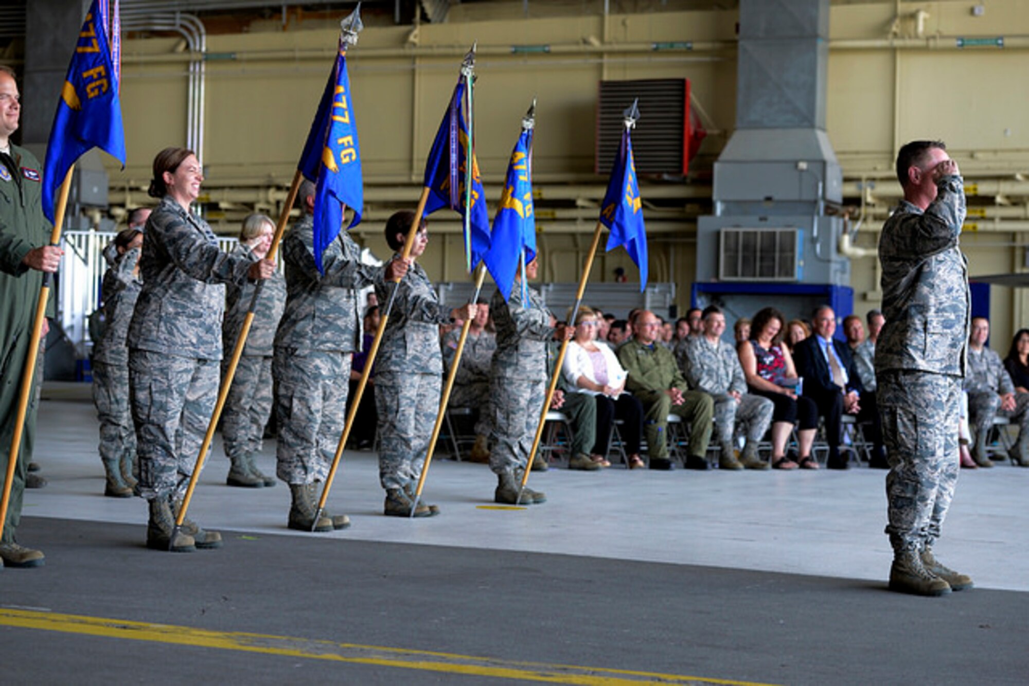 Air Force Col. David Piffarerio relinquished command of the 477th Fighter Group to Air Force Col. Christopher Ogren during a change of command ceremony at Joint Base Elmendorf-Richardson, Alaska, July 10, 2016. The 477th Fighter Group is Alaska’s only Air Force Reserve unit, and Air Force Reserve Command's first F-22 associate unit.