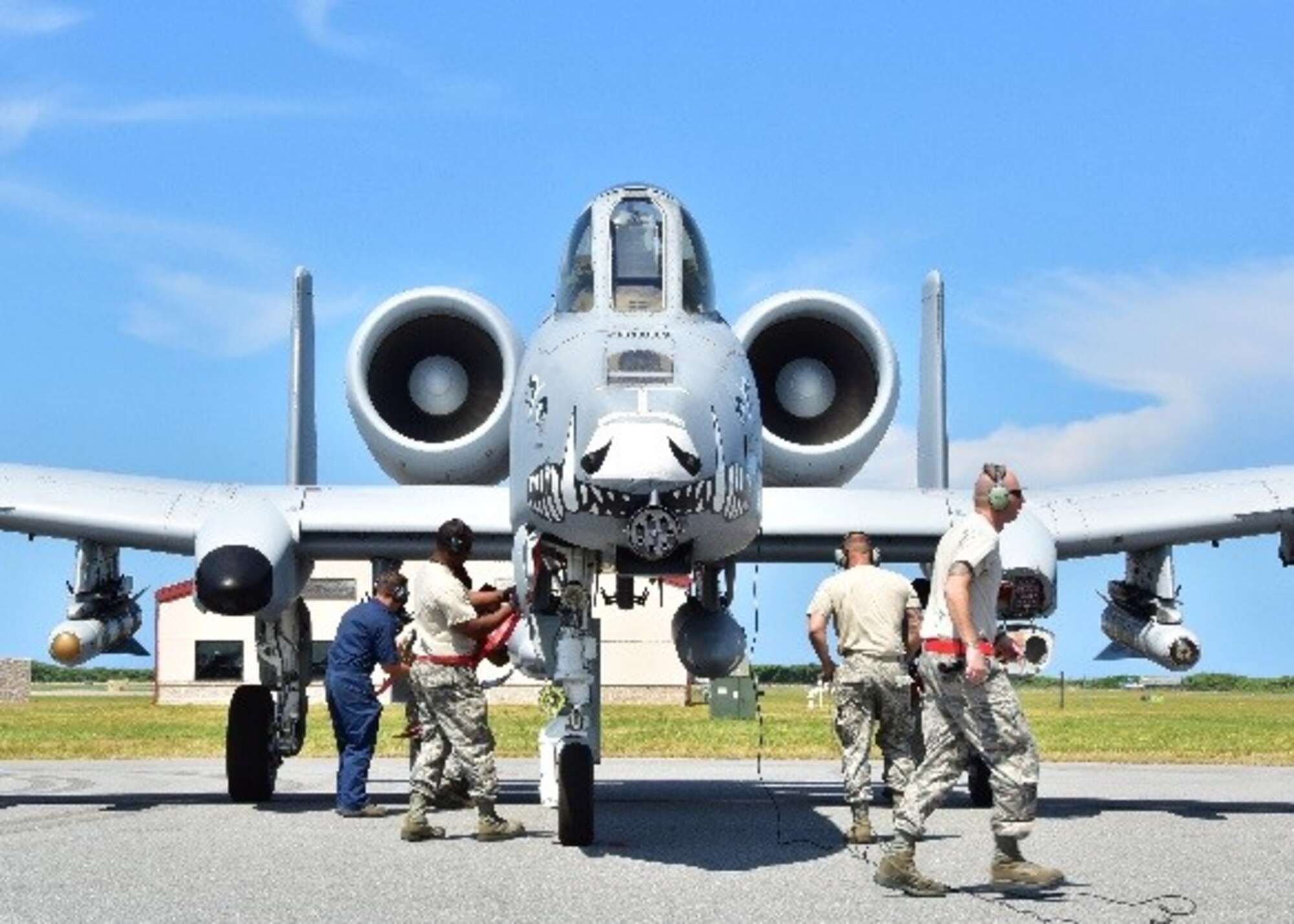 Airmen from the 924th Maintenance Squadron work on an A-10C Thunberbolt II as it arrives July 16 in preparation for their annual tour at Patrick Air Force Base, Fla. Citizen Airmen with the 924th Fighter Group, Davis-Monthan Air Force Base, Ariz. and the 920th Rescue Wing at Patrick AFB, are training together to perfect skills needed during combat.
