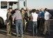 Col. David Brynteson (left), 366th Fighter Wing vice commander and Chief Master Sgt. David Brown, 366th Fighter Wing command chief, greet congressional advisors upon arrival at Mountain Home Air Force Base, Idaho, July 19, 2016. The congressional advisors visited on behalf of senators from Idaho, Oregon and Nevada.  (U.S. Air Force photo by Airman Alaysia Berry/Released)