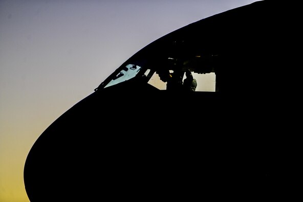 Captain Scott Levin, 437th Airlift Wing, Joint Base Charleston, S.C., pilot, prepares a C-17 on the runway during Red Flag 16-3 at Nellis Air Force Base, Nev., July 20, 2016. Red Flag is a realistic combat exercise involving multiple military branches conducting training operations on the 15,000 square mile Nevada Test and Training Range. (U.S. Air Force photo by Airman 1st Class Kevin Tanenbaum/Released)