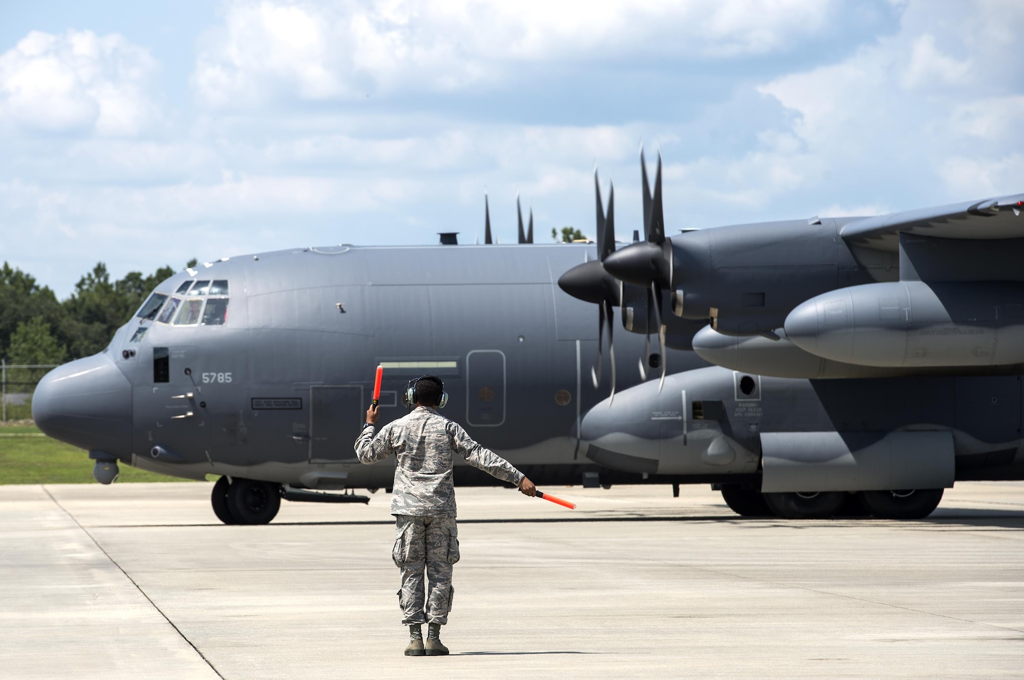 U.S. Air Force Capt. Christy Wise, 71st Rescue Squadron HC-130J Combat King II pilot, taxis at the end of her requalification flight, July 22, 2016, at Moody Air Force Base, Ga. Wise made her mark in Air Force history by becoming the first female above-the-knee amputee to return to the skies. (U.S. Air Force photo by Airman 1st Class Janiqua P. Robinson)