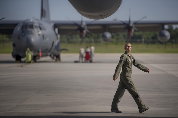 U.S. Air Force Capt. Christy Wise, 71st Rescue Squadron pilot, checks the wing of an HC-130J Combat King II during pre-flight checks, July 22, 2016, at Moody Air Force Base, Ga. Wise is the sixth Air Force pilot to return to the cockpit after becoming an amputee. (U.S. Air Force Photo by Senior Airman Ryan Callaghan)
