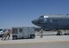 Crew chiefs from the 96th Bomb Squadron, Barksdale Air Force Base, La., move ground equipment to a B-52 Stratofortress prior to takeoff during Red Flag 16-3 at Nellis Air Force Base, Nev., July 18, 2016. Red Flag provides an opportunity for the 96th BS aircrew and maintainers the ability to hone their tactical skillsets in a challenging environment. (U.S. Air Force photo by Senior Airman Kristin High/Released)