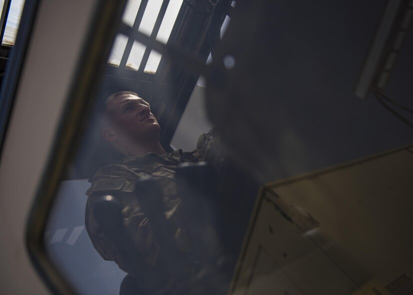 Senior Airman Chase Stanford, 455th Expeditionary Medical Group, medical logistics technician, operates a forklift, Bagram Airfield, Afghanistan, July 23, 2016. Logistics technicians receive, off load, inventory and deliver medical and non-medical supply throughout the Joint-Craig Theater Hospital, ensuring the medical staff have the tools needed to provide care. (U.S. Air Force photo by Senior Airman Justyn M. Freeman)