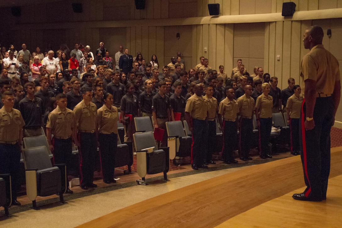 Approximately 200 students from across the Nation graduate the 2016 Summer Leadership and Character Development Academy at Little Hall aboard Marine Corps Base Quantico, Va., July 23. The students were called to attention to be dismissed after receiving their certificates of completion. SLCDA is an outreach program designed to teach rising high school Juniors and Seniors Marine Corps ethics, values and leadership traits. The event provides the Corps with an opportunity to engage with top high school students and transform them into advocates for the Marine Corps.