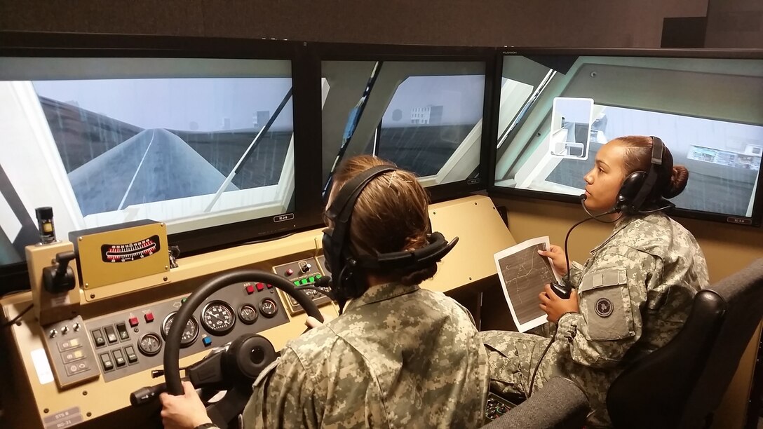 Spc. Felicia Anne Smith, 650th Regional Support Group culinary specialist, trains on the Virtual Clearance Training Suite system simulator, at the Taylor Hall U.S. Army Reserve Center in Las Vegas July 15. With this virtual training, Soldiers were guided step by step through the different levels of detection and identification so that they could neutralize explosive hazards. These methods and systems are the future of warfare on the battlefield.