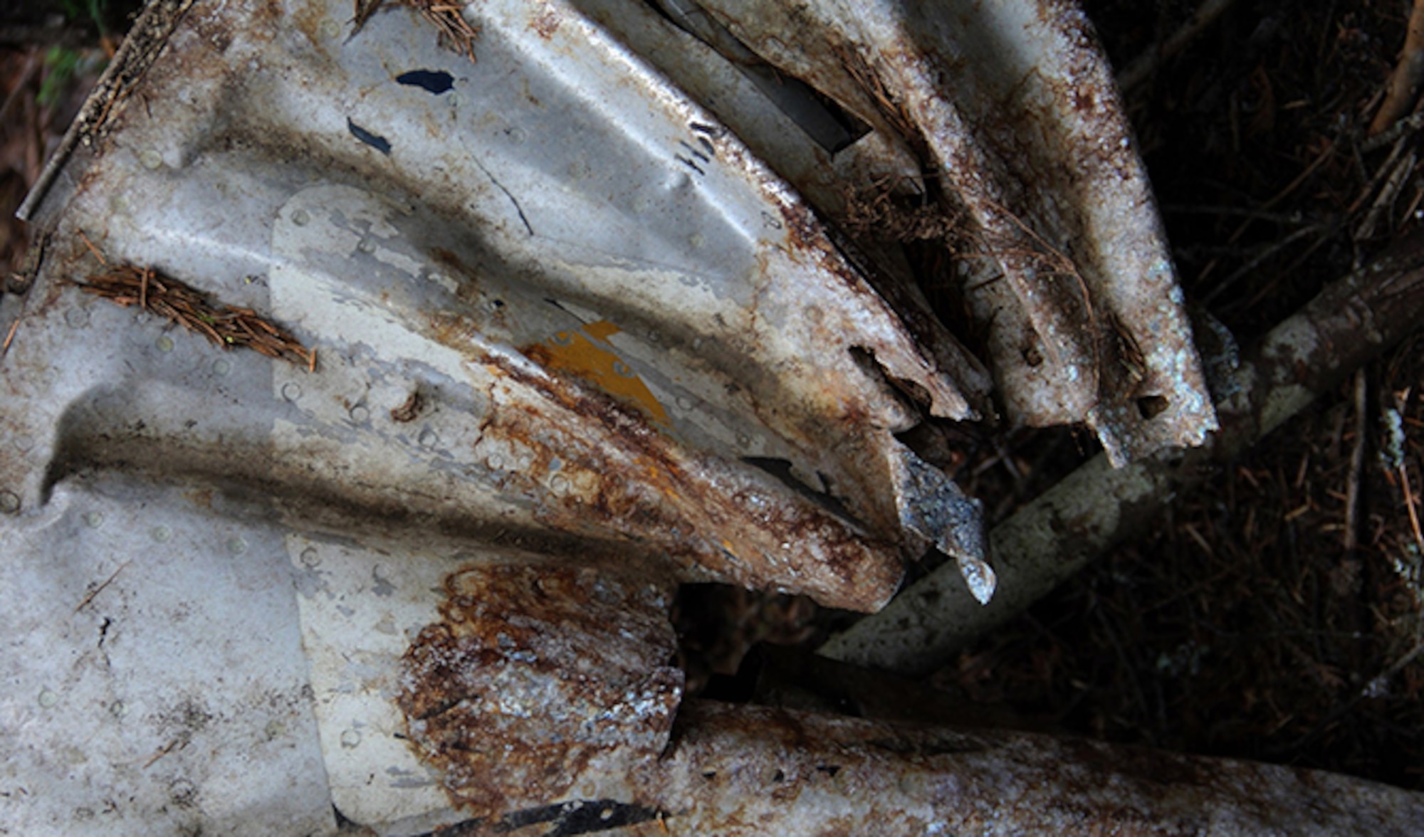 The traditional ‘Ace of Spades’ emblem can be seen on this piece of wreckage discovered within the Colville National Forest. Approved in 1931, the ‘Ace of Spades’ emblem represented the original 116th Observation Squadron. Within a deck of cards, the ace of spades is considered the deadliest. Lt. Laurie Heral believed that wasn’t enough and drove a dagger through the card during a poker game and received credit for the design. (Courtesy Photo)