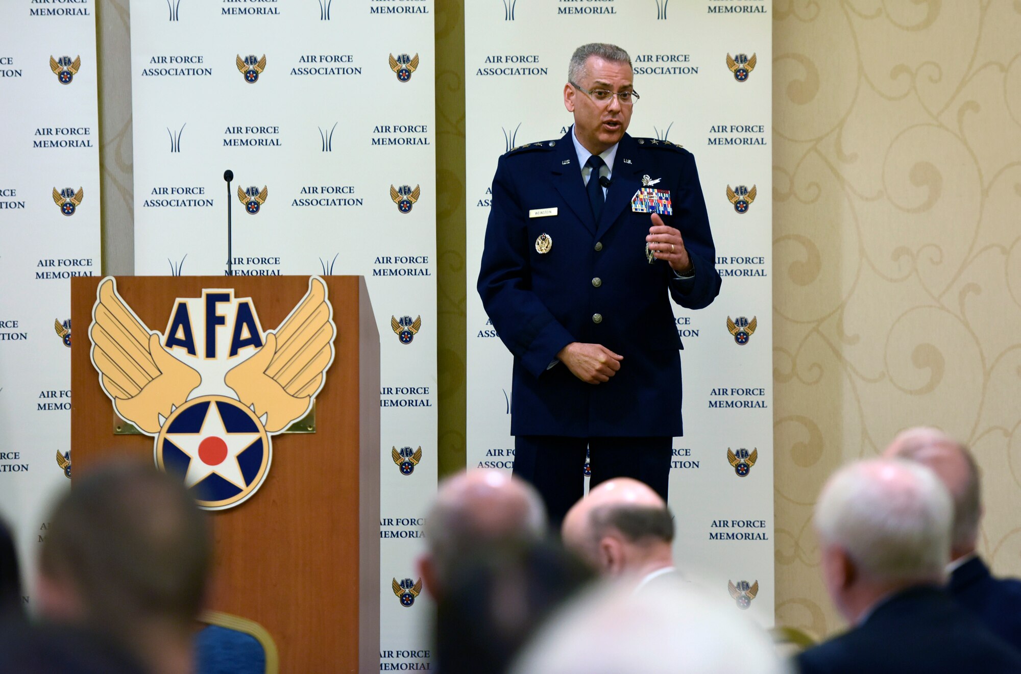 Lt. Gen. Jack Weinstein, the deputy chief of staff for strategic deterrence and nuclear integration, speaks about the importance of modernizing the Air Force’s nuclear mission during an Air Force Association breakfast July 21, 2016, in Arlington, Va. According to Weinstein, as long as the world has nuclear weapons, no mission in the U.S. will be greater than the country’s maintenance of its nuclear capabilities. (U.S. Air Force photo/Staff Sgt. Alyssa C. Gibson)