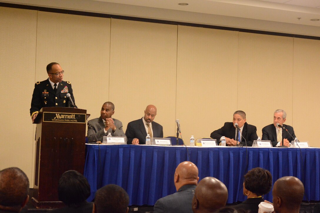 WASHINGTON - Maj. Gen. A.C. Roper, commanding general of the 80th Training Command, delivers the welcoming remarks during the CEO Symposium at the National Organization of Black Law Enforcement Executives 40th Anniversary Training Conference and Exhibition held in the District of Columbia July 16-20, 2016. Roper, as a civilian, is the Birmingham, Ala., police chief with more than 30 years of law enforcement experience.