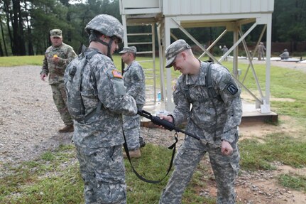 U.S. Army Sgt. Brady Pritchett, assigned to 982nd Combat Camera Airborne, clears Spc. Bryant Abel, assigned to the 982nd Combat Camera Airborne, M4 prior to him going on the range to qualify during their Battle Training Assembly on Fort Bragg, NC July 16, 2016.  Weapons qualifcation is a mandatory training requirement that is part of the statutory obligation when assigned to the U.S. Army Reserves. (U.S. Army photo by Spc. Jesse Artis/Released)