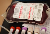 A donation bag sits full of blood after a donation on July 21, 2016. Each donation can help up to two people who are in need. (U.S. Air Force photo by Staff Sgt. Richard Mekkri/released)