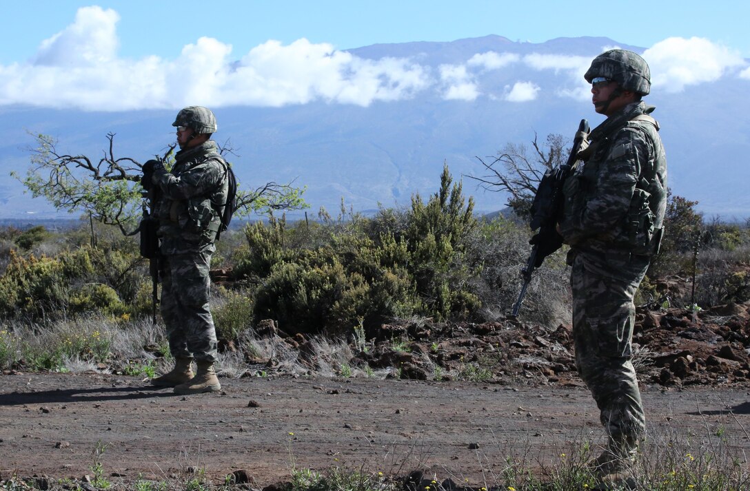 Republic of Korea Marines prepare to begin a live fire exercise at Pohakuloa Training Area, Hawaii, July 18, 2016. The Marines are participating in Rim of the Pacific 2016, a multinational military exercise, from June 29 to Aug. 8 in and around the Hawaiian Islands. RIMPAC offers the U.S. military the opportunity to train with partners and allies in the Pacific region. (U.S. Marine Corps Photo by Cpl. Natalie A. Dillon)