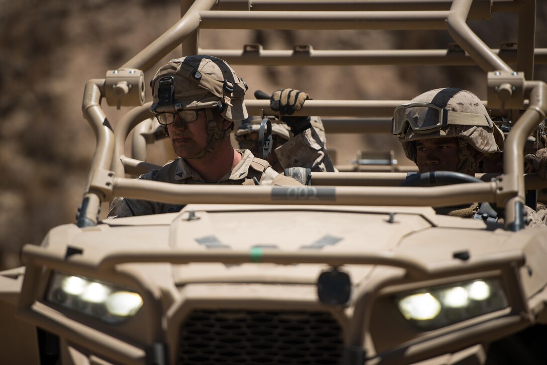 Marines with 3rd Battalion, 5th Marine Regiment are on the move in an Internally Transportable Vehicle – Replacement to quickly resupply one of the platoons at Marine Corps Base Camp Pendleton, Calif., July 13, 2016. The system was built by the Marine Corps Warfighting Laboratory, which is conducting a Marine Air-Ground Task Force Integrated Experiment in conjunction with Rim of the Pacific exercise to explore new gear and assess its capabilities for potential future use. The Warfighting Lab identifies possible challenges of the future, develops new warfighting concepts, and tests new ideas to help develop equipment that meets the challenges of the future operating environment.