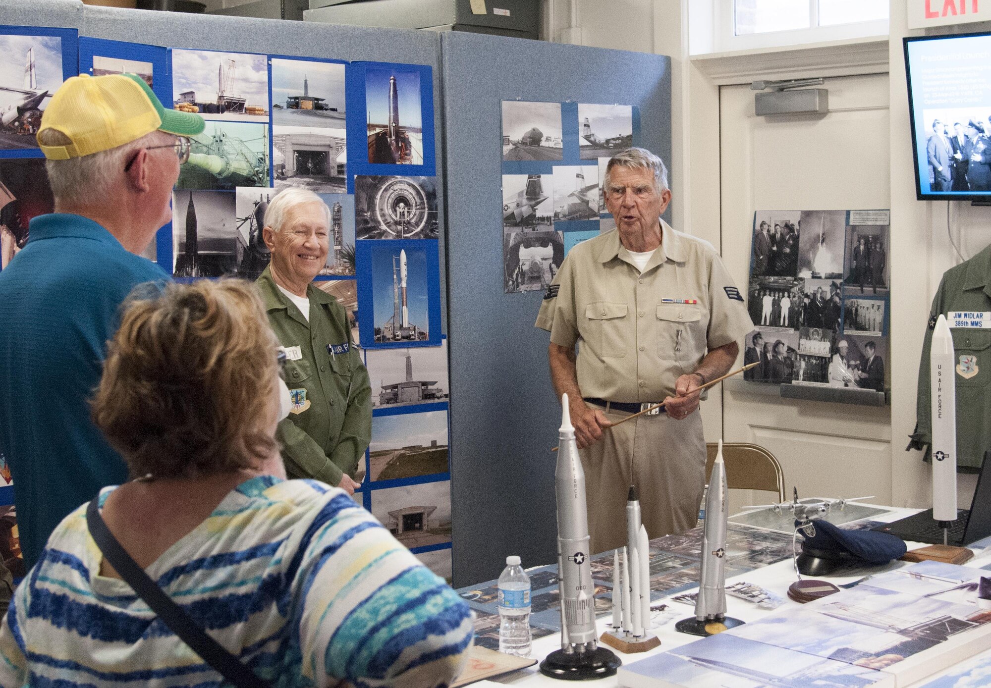 Jim Widlar, former Atlas Missile missileer, talks to museum guests about the history of missiles at F.E. Warren Air Force Base, Wyo., July 24, 2016, during Fort D.A. Russell Days, the base’s annual open house. Widlar served on a missile crew during the Cuban Missile Crisis. (U.S. Air Force photo by Senior Airman Jason Wiese)