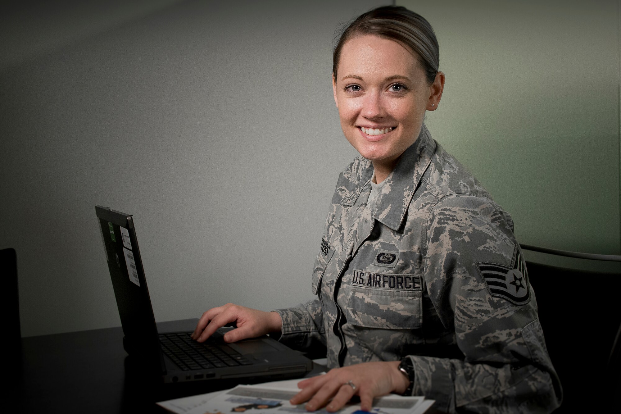 Staff Sgt. Jennifer D. Masters, of the 178th Wing, Ohio Air National Guard, poses for a photo at Joint Base Andrews, Md., June 8, 2016. Masters is the 2016 Air National Guard Outstanding Airman of the Year. (Air National Guard photo by Master Sgt. Marvin R. Preston/Released)
