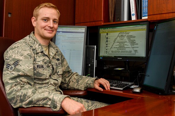 U.S. Air Force Senior Airman David Wilkins, a cyber asurety journeyman assigned to the 169th Communications Flight of the South Carolina Air National Guard, at McEntire Joint National Guard Base, S.C., July 15, 2016. (U.S. Air National Guard photo by Senior Airman Ashleigh Pavelek)