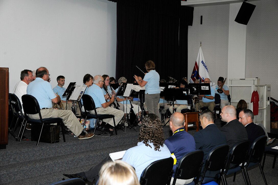 The Cereal City Concert Band performs at All-American Day at the Hart-Dole-Inouye Federal Center in Battle Creek, Michigan, July 14. 