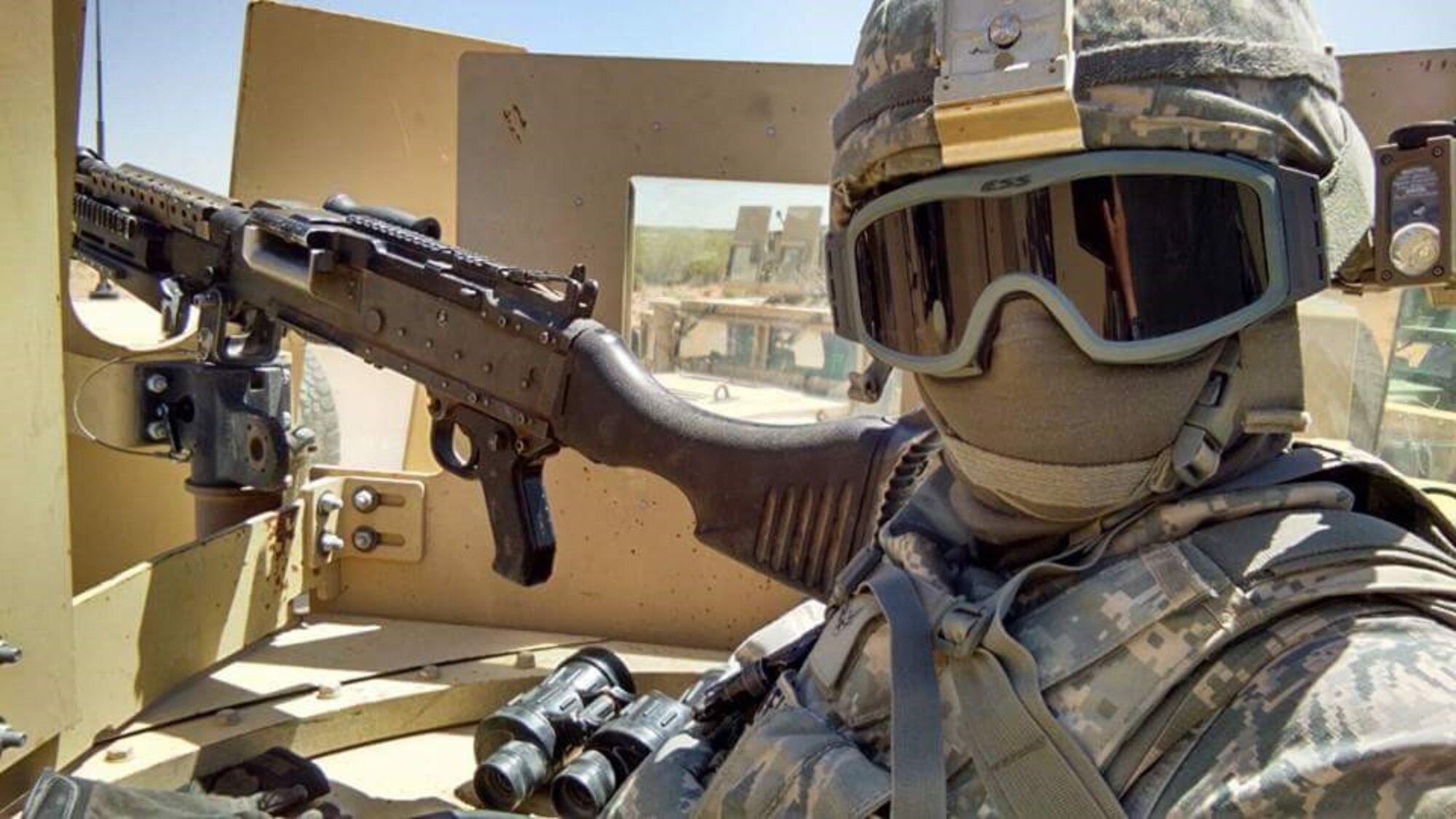 Airman 1st Class Alicia Powell, commercial search gate member assigned to the 6th Security Forces Squadron, pauses for photo during Desert Defender deployment training at Fort Bliss, Texas. Powell attended the training in preparation for her first deployment.