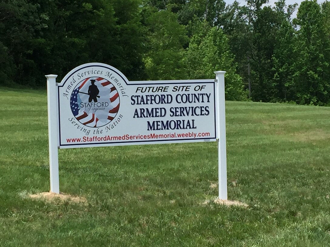 A sign sits on the future site of the Stafford Armed Services Memorial near the Government Center on Courthouse Road.