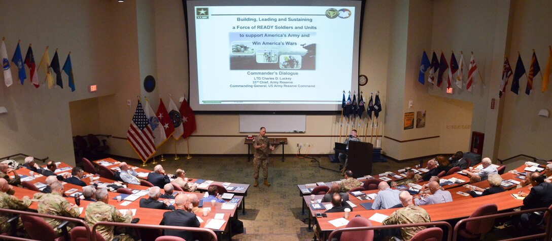 Maj. Gen. Patrick Reinert, 88th RSC commanding general, welcomes 28 Army Reserve Ambassadors from 16 states attending the 88th RSC’s ARA Workshop on Fort McCoy, July 15. The workshop provided the ambassadors information on the current and future structure of the Army Reserve, how the Army Reserve fits into overall Army readiness and what the ambassadors can do to assist Soldiers in their states. Speakers included Army Reserve leadership, general officers with units in the 88th RSC’s 19-state region, as well as Fort McCoy garrison command staff, 86th Training Division command staff and 88th RSC command staff.