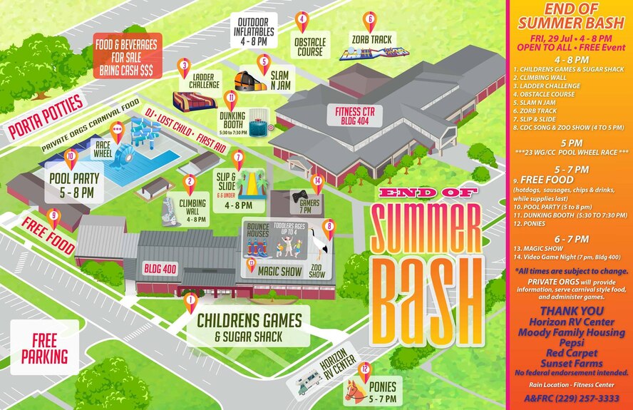 A map showing locations and times of various events for the End of Summer Bash. (Courtesy graphic)