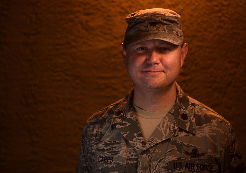 Lt. Col. Brian Capps, Air Force Space Command, stands outside of the Red Flag building Friday, July 22, 2016, on Nellis Air Force Base, Nevada. Capps is the Space and Cyber Detachment commanderfor Red Flag 16-3. (Photo/Tech Sgt. David Salanitri)