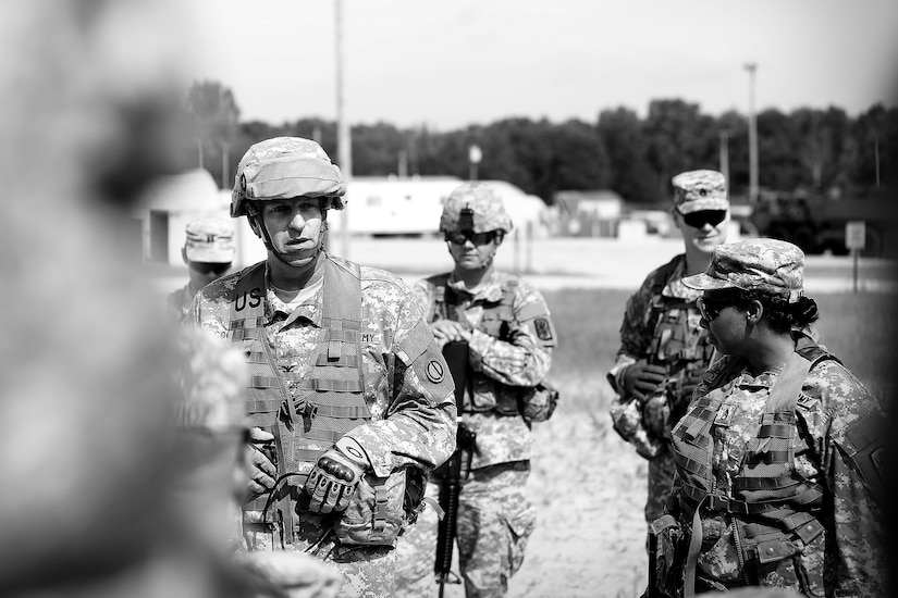 Col. Robert Cooley, deputy commander of the 85th Support Command, meets with soldiers assigned to the 314th Chemical Company, Decatur, Georgia, at forward operating (training) base Liberty, Fort McCoy, Wisconsin, July 11, 2016.
(U.S. Army photo by Mr. Anthony L. Taylor/Released)