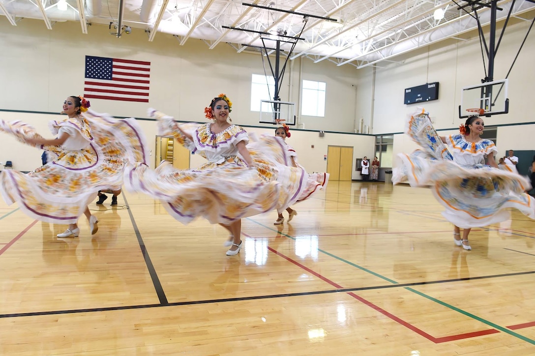 Members of the Chicago Mexican Folkloric Dance Group perform during the 85th Support Command's Family Day Equal Opportunity Diversity Event.
(Photo by Sgt. Aaron Berogan)