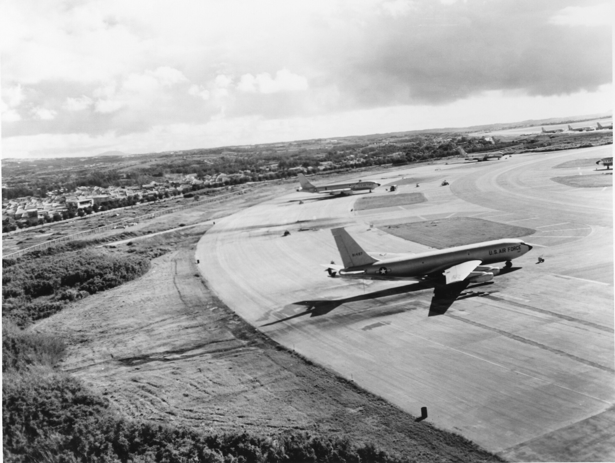 A historic photo shows KC-135R Stratotankers from the 909th Air Refueling Squadron parked on the Kadena Air Base Flightline. The 909th ARS has provided world-wide air-to-air refueling capabilities to all branches of the U.S. military and allied partners around the globe for 45 years. The squadron’s Stratotankers have been involved in countless operations, to include Desert Shield, Desert Storm, Enduring Freedom, Iraq Freedom and more. (courtesy photos)