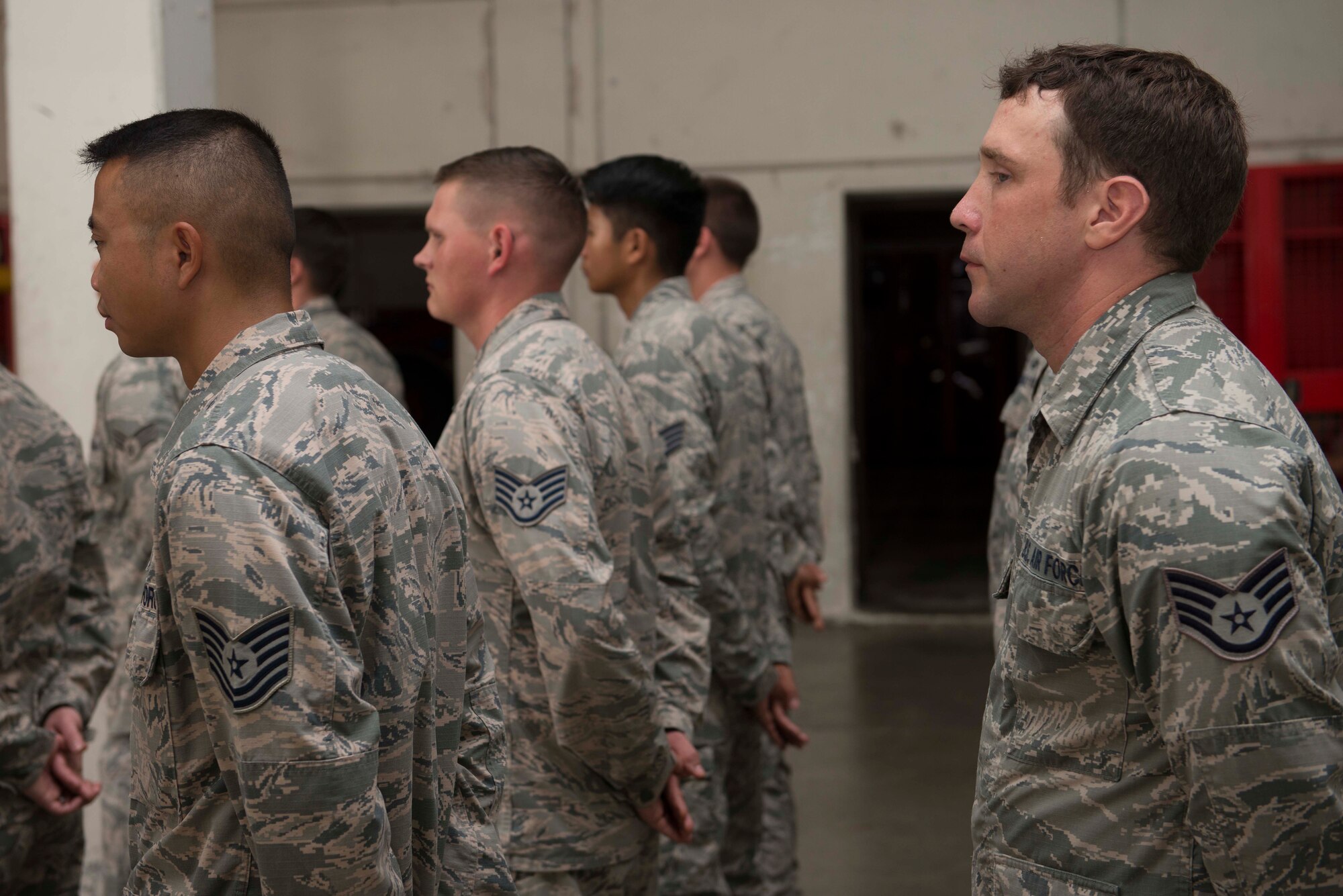 Airmen from the 39th Civil Engineer Squadron stand in formation during a change of command ceremony July 18, 2016, at Incirlik Air Base, Turkey. More than 40 Airmen attended the ceremony to witness the change of command. (U.S. Air Force photo by Senior Airman John Nieves Camacho)