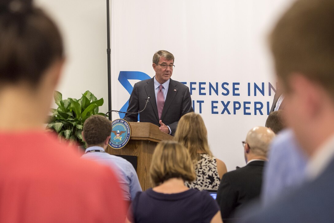 Defense Secretary Ash Carter answers a question during a news conference at the new Defense Innovation Unit Experimental, or DIUx, office in Boston,  July 26, 2016. DoD photo by Air Force Tech. Sgt. Brigitte N. Brantley