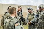 New York Army National Guard Brig. Gen. Raymond F. Shields Jr., commander of the New York Army National Guard, speaks to soldiers of the 812th Engineer Co., Ohio Army National Guard, after a live fire training exercise at the Joint Readiness Training Center, Fort Polk, La., July 25, 2016. 