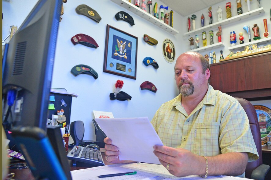 John Marsh, 341st Communications Squadron base Freedom of Information Act and Privacy Act manager,
 reads through information July 25, 2016, at Malmstrom Air Force Base, Mont. Marsh oversees all information released through the FOIA and ensures it is in accordance with Air Force Instructions, Department of Defense guidelines and common law. (U.S. Air Force photo/Airman 1st Class Daniel Brosam)