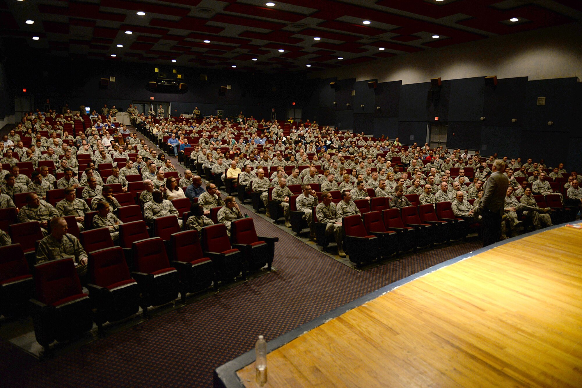 Dan Clark, a well renowned author, songwriter and motivational speaker, visits Sheppard Air Force Base, Texas, July 22, 2016, to share his leadership experience with the base and local community. Clark conducted two free one-hour leadership seminars at the base theater and one at the Sheppard Club for all military, civilians, spouses and trainees. (U.S. Air Force photo by Senior Airman Kyle E. Gese/Released)