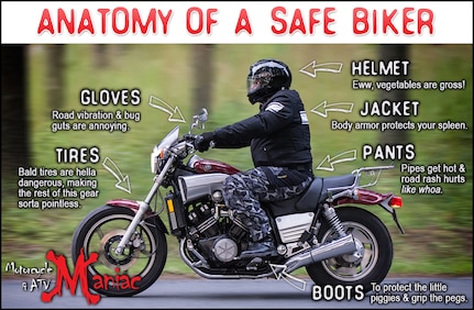 All active-duty service members need to adhere to Air Force Instruction 91-207 that require motorcycle riders to take a basic riding course and wear personal protective equipment. PPE includes a helmet, a long-sleeved shirt or jacket, gloves, trousers, eye protection and footwear.