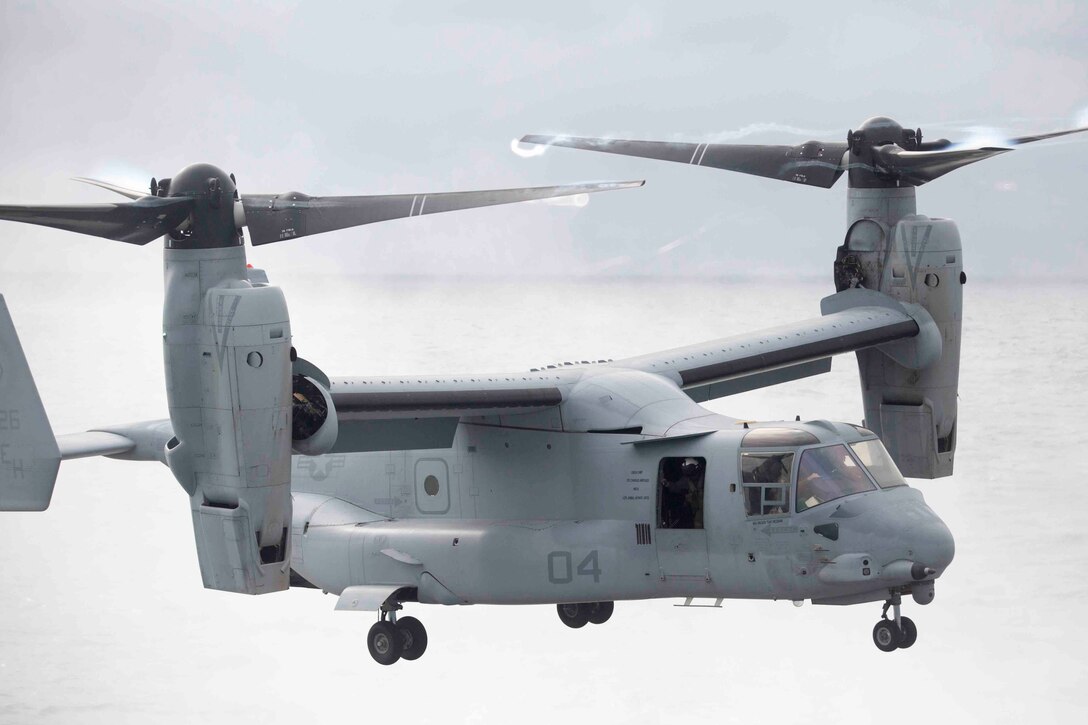 Marines with Marine Medium Tiltrotor Squadron 264 (Reinforced), 22nd Marine Expeditionary Unit (MEU) landed an M V-22B Osprey onto the flight deck of the USS San Antonio (LPD-17), April 16, 2016. The 22nd MEU and Amphibious Squadron Six (PHIBRON-6) are underway for Amphibious Ready Group/MEU exercises. 