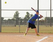 Matt Lachney, 2nd Maintenance Squadron softball team pitcher, is ready to hit in the bottom of the first inning at Barksdale Air Force Base, La., July 21, 2016. Lachney went 2-4 during the game, including a two-run homerun in the bottom of the sixth inning. (U.S. Air Force photo/Airman 1st Class Stuart Bright)