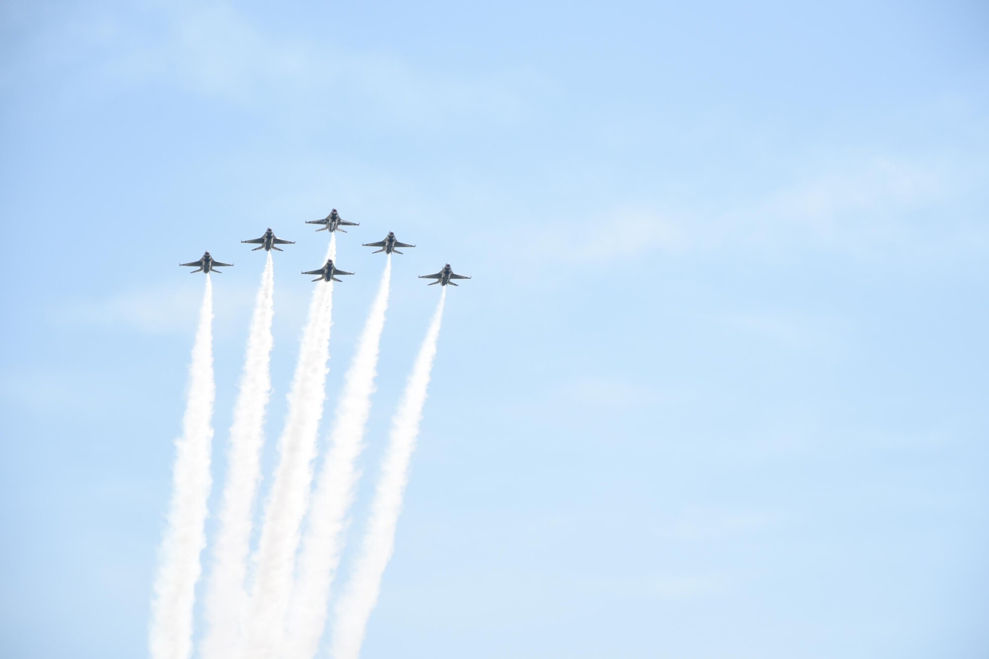U.S. Air Force Thunderbirds F-16s fly in delta formation during Cheyenne Frontier Days, July 27, 2016, in Cheyenne, Wyo. This is the team's 62nd performance during CFD. (U.S. Air Force photo by Airman 1st Class Breanna Carter)