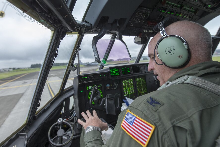 Col. Kenneth Moss, 374th Airlift Wing commander, prepares to take off at Yokota Air Base, Japan, July 21, 2016. Three C-130J Super Hercules from Dyess Air Force Base, Texas, traveled to Yokota to aid in transitioning from C-130Hs to C-130Js. Fourteen C-130Js are scheduled to start replacing Yokota’s C-130Hs later this year, which have been in service since 1974. (U.S. Air Force photo by Yasuo Osakabe/Released) 