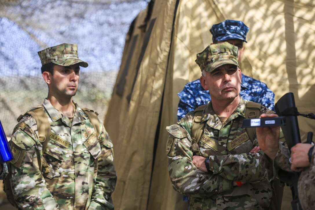 Mexican Navy Vice Adm. Rafael Lopez Martinez, right, Marine Corps Coordinator General of the Mexican Secretariat of the Navy, listens to a Command Operations Center brief during the USPACOM Amphibious Leaders Symposium (PALS) on Camp Pendleton, Calif., July 13, 2016. PALS brings together senior leaders of allied and partner nations from the Indo-Asia-Pacific region to discuss key aspects of maritime/amphibious operations, capability development, crisis response, and interoperability. Twenty-two allied and partnered nations, including the U.S. are participating. 