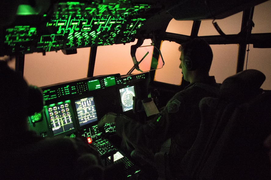 Capt. Michael McKenna, 39th Airlift Squadron C-130J Super Hercules pilot, flies over the Kanto Plains during a training mission July 21, 2016. Three C-130Js from Dyess Air Force Base, Texas, traveled here to aid in transition from C-130Hs to C-130Js. Fourteen C-130Js are planned for Yokota, replacing the C-130Hs that have been in service since 1974. (U.S. Air Force photo by Yasuo Osakabe/Released) 