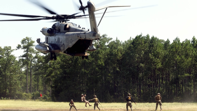 Marines with U.S. Marine Corps Forces Special Operations Command complete a fast rope and rappelling course on Landing Zone Parrot at Marine Corps Base Camp Lejeune, N.C., July 20, 2016. The exercise was a part of a two weeklong Helicopter Insertion and Extraction Techniques Course. The CH-53 provided for the training evolution was assigned to Marine Heavy Helicopter Squadron 461, 2nd Marine Aircraft Wing.