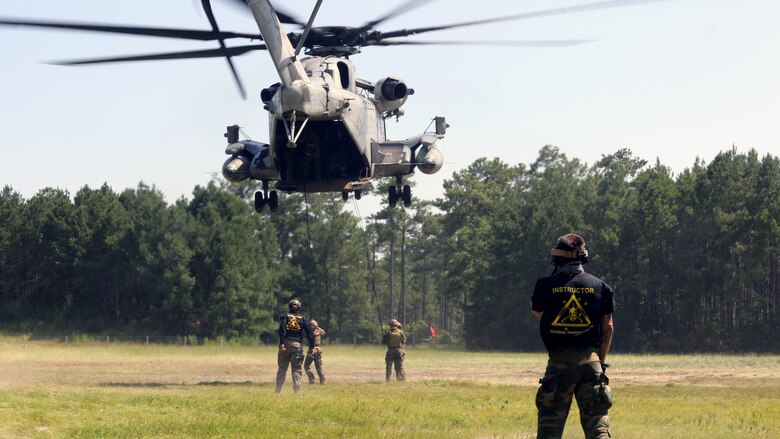Marines with U.S. Marine Corps Forces Special Operations Command complete a fast rope and rappelling course on Landing Zone Parrot at Marine Corps Base Camp Lejeune, N.C., July 20, 2016. The exercise was a part of a two weeklong Helicopter Insertion and Extraction Techniques Course. The CH-53 provided for the training evolution was assigned to Marine Heavy Helicopter Squadron 461, 2nd Marine Aircraft Wing.