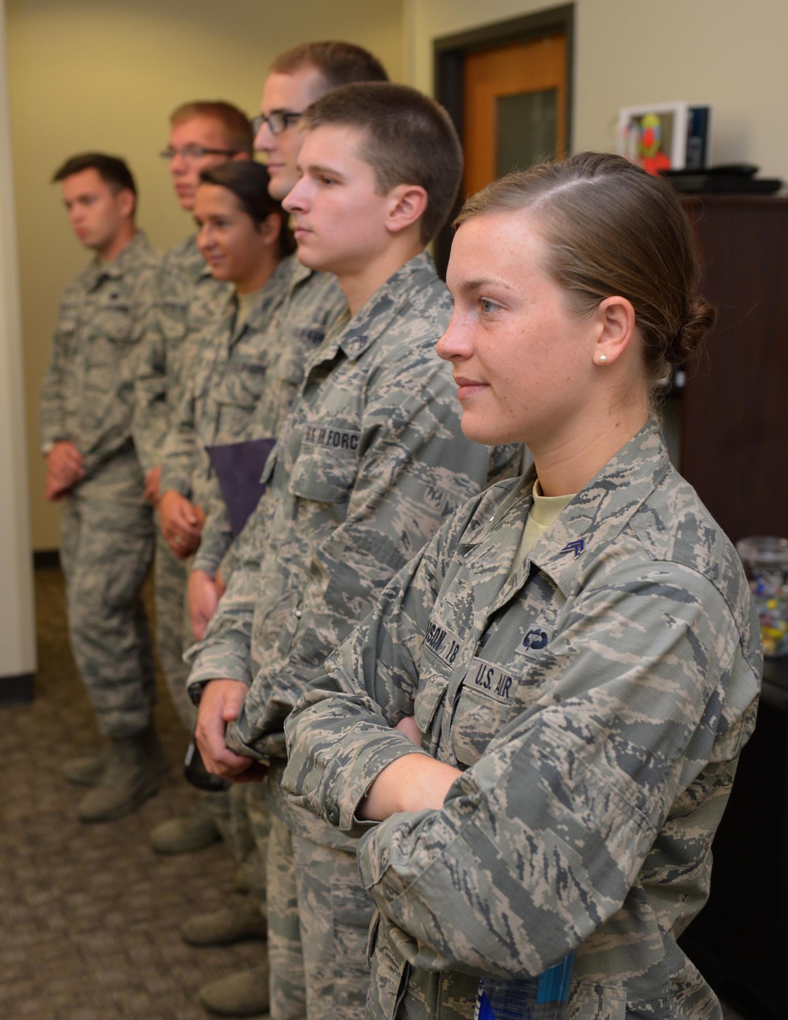United States Air Force Academy cadets listen to a briefing about the extensive preparation required prior to deployments during an immersion tour at Barksdale Air Force Base, La., July 12, 2016. Six cadets with two years of academy education came to Barksdale for two and a half weeks to experience the operational Air Force and aid in whether they decide to commit to the Air Force and continue their final two years of schooling. (U.S. Air Force photo/Senior Airman Curt Beach)