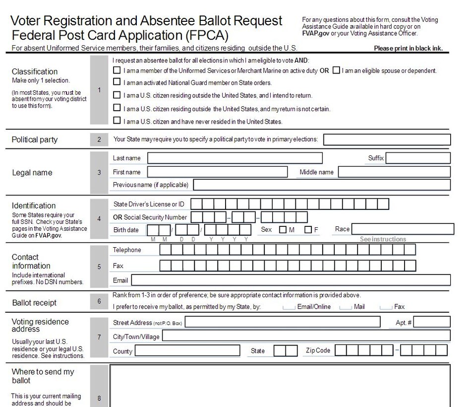 This partial image of a full absente ballot accompanies an article on absentee voting in the July 28, 2016 edition of the Quantico Sentry