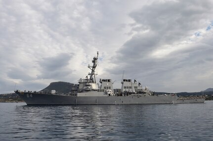 160214-N-FP878-203 MEDITERRANEAN SEA (Feb. 14, 2016) USS Carney (DDG 64) off the coast of Crete, Greece, Feb. 14, 2016. Carney, an Arleigh Burke-class guided-missile destroyer, recently completed a 102-day selected restricted availability (SRA). (U.S. Navy photo/Released)