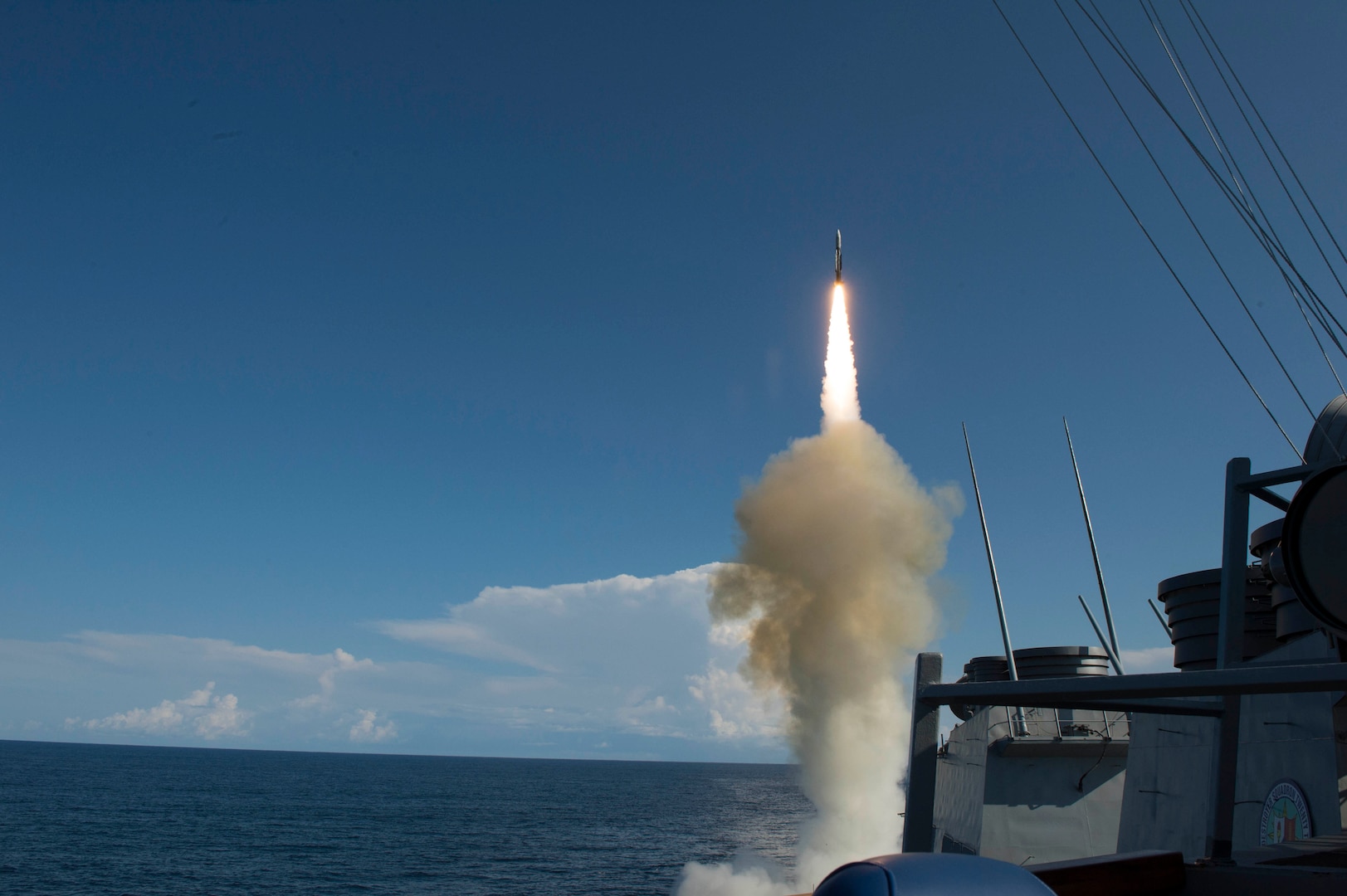 160721-N-BY095-282
ATLANTIC OCEAN (July 21, 2016)
USS Arleigh Burke (DDG 51) successfully launches an SM-2 Standard Missile from the aft Vertical Launching System as part of their Combat System Ship Qualification Trials (CSSQT). The Spanish Navy Ship Cristobol Colon (F-105) and Arleigh Burke are conducting cooperative air defense test exercises including Tactical Data Link interoperability tests of the latest AEGIS Baseline 9.C1 with a foreign ship, as well as the first combined Combat Systems Ship Qualification Trial with the Spanish Navy since 2007. These types of cooperative events with our allies and partners deepen our operational relationships, making us collectively stronger and better postured to face new and emerging challenges. (U.S. Navy photo/Released)
