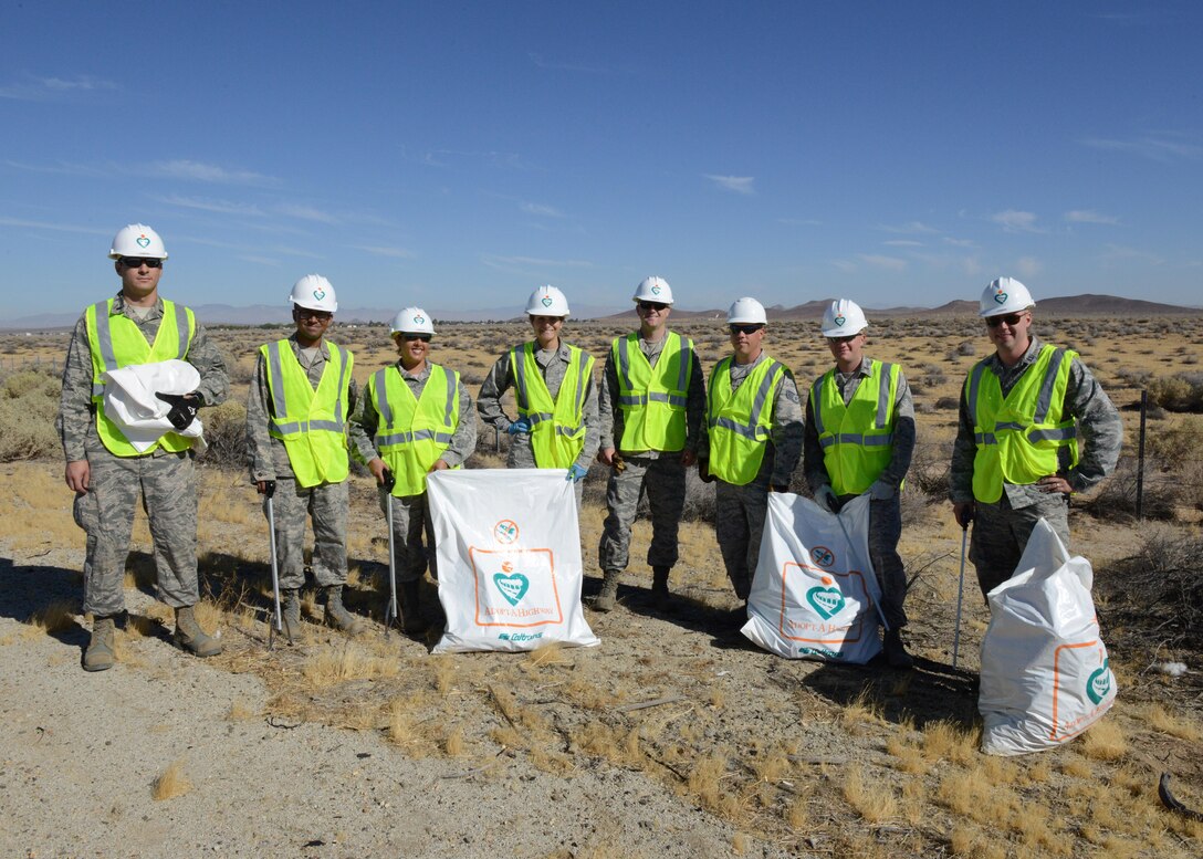 Air Force Research Laboratory Airmen took to Highway 58 to pick up trash July 22 as part of Caltrans' Adopt-A-Highway program. (U.S. Air Force photo by Kenji Thuloweit)