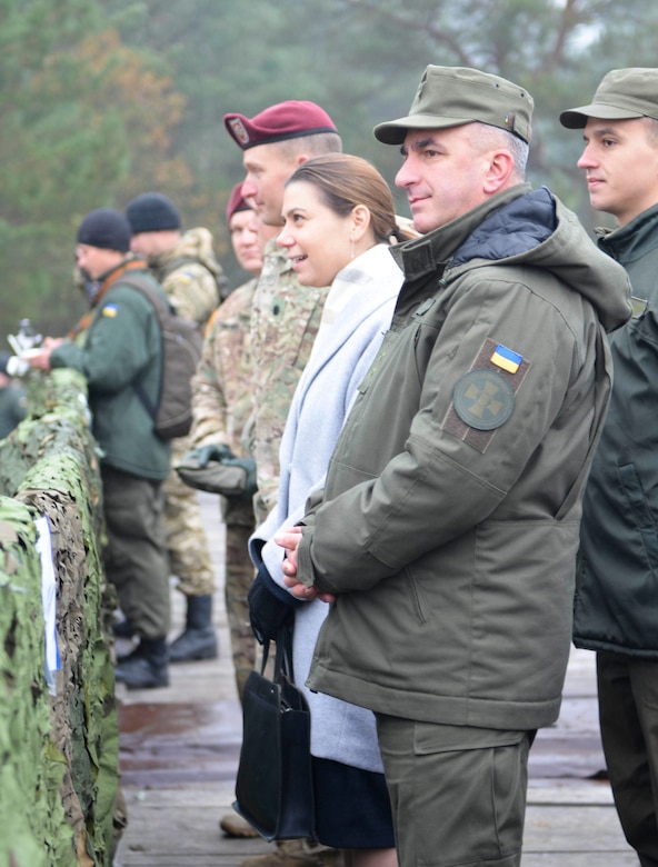 Elissa Slotkin, acting assistant secretary of defense for international security affairs, is seen with Ukrainian army Lt. Gen. Mykola Balan, foreground, and U.S. Army Lt. Col. Michael Kloepper, to her right, commander of 2nd Battalion, 503rd Infantry Regiment, 173rd Airborne Brigade, at the International Peacekeeping and Security Cooperation Center near Yavoriv, Ukraine, Nov. 6, 2015. At the Aspen Security Forum in Colorado on July 28, 2016, Slotkin said Russia is pushing the boundaries of its foreign policy. Army photo by Staff Sgt. Adriana Diaz-Brown
