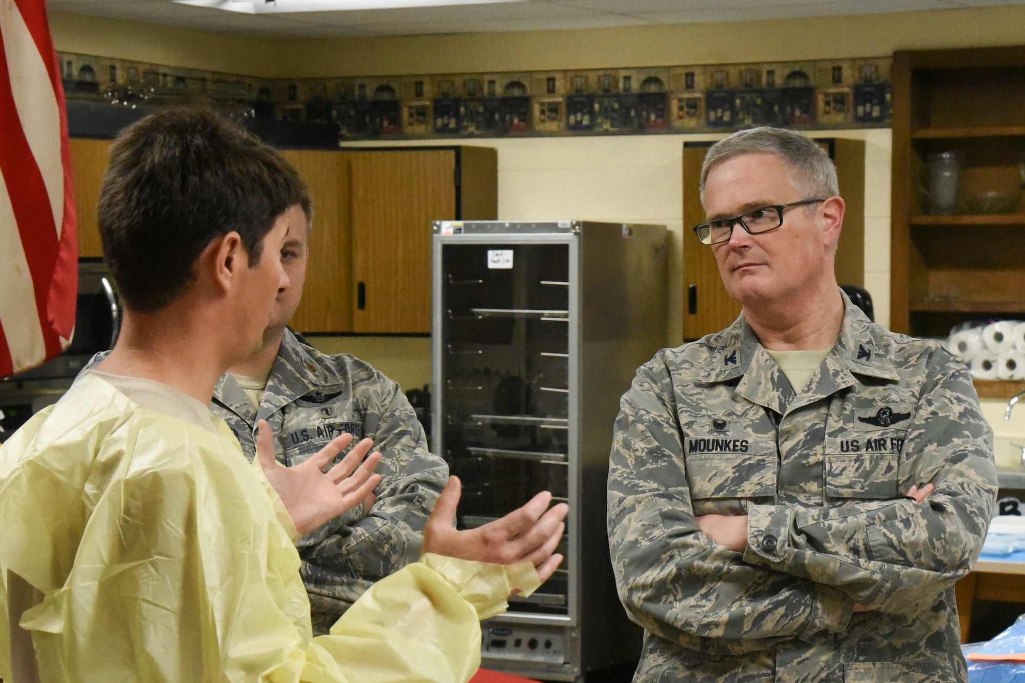 Col. David Mounkes, commander of the Kentucky Air National Guard’s 123rd Airlift Wing, tours Graves County High School July 22, 2016, in Mayfield, Ky., where Bluegrass Medical Innovative Readiness Training is taking place. The Kentucky Air Guard, U.S. Navy Reserve, and other military units are teaming with the Delta Regional Authority to offer medical, vision and dental care at no cost to residents in Mayfield and two other Western Kentucky locations from July 18 to 27 as part of the training event. (U.S. Air National Guard photo by 1st Lt. James W. Killen)